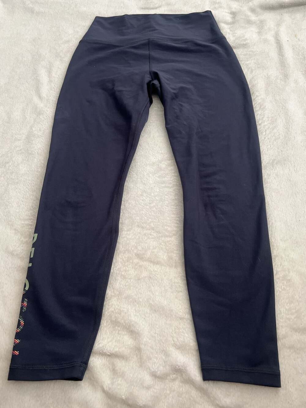Peloton Athletic Leggings Size M Navy Striped Logo